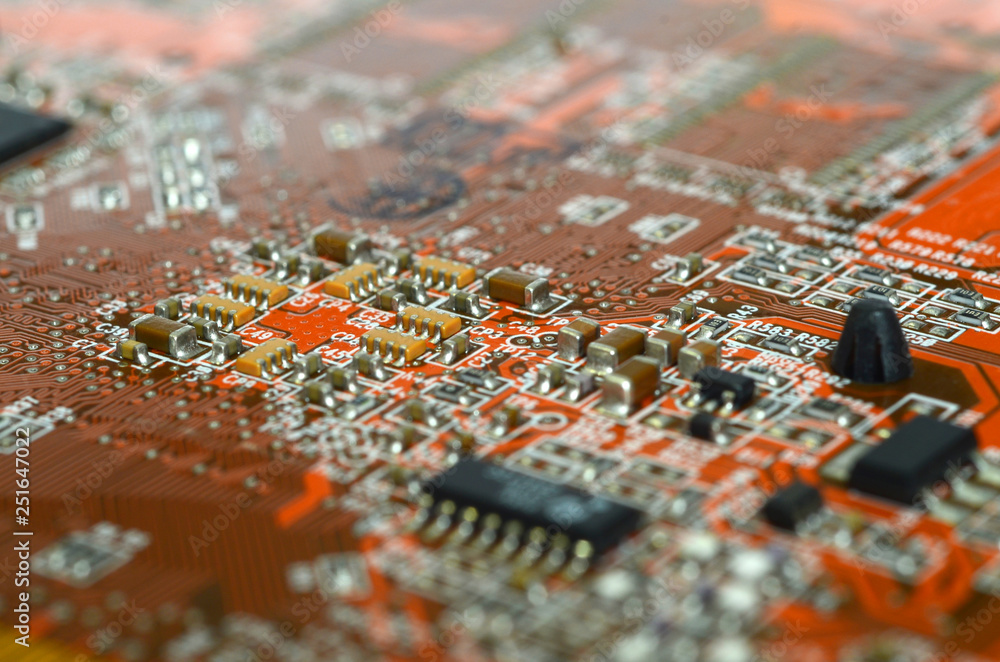 detail of electronic components on computer graphic card. selective focus detail of electronic components on computer graphic card. selective focus