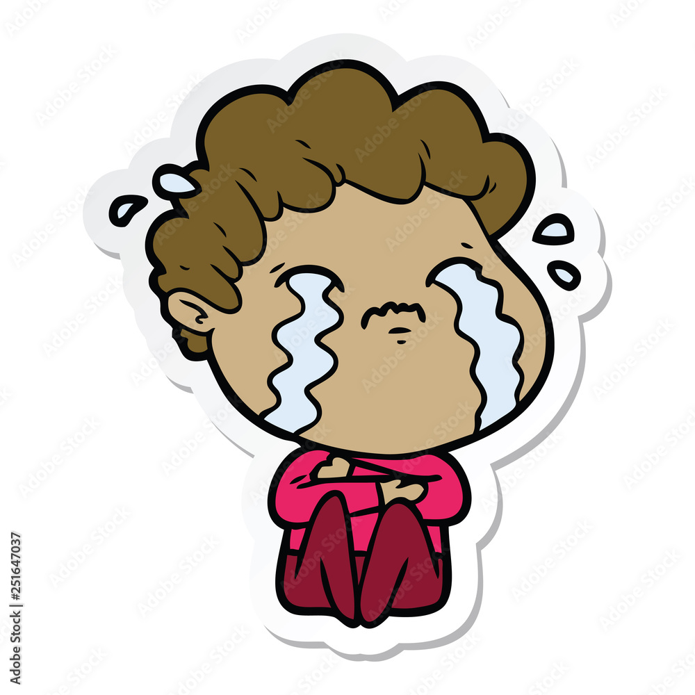 sticker of a cartoon man crying sticker of a cartoon man crying