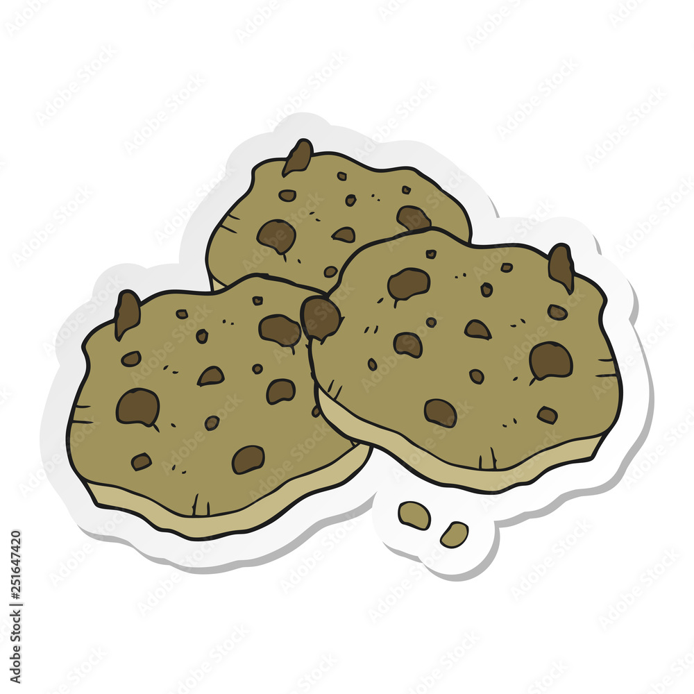 sticker of a cartoon chocolate chip cookies sticker of a cartoon chocolate chip cookies