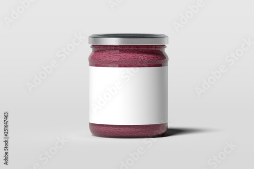 Jam jar with blank white emblem isolated on white background, 3d rendering.