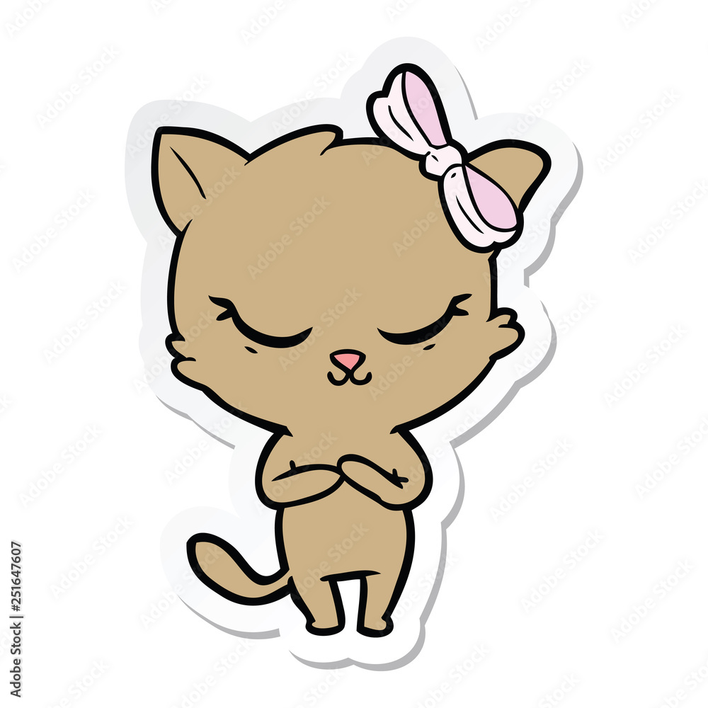 sticker of a cute cartoon cat with bow sticker of a cute cartoon cat with bow
