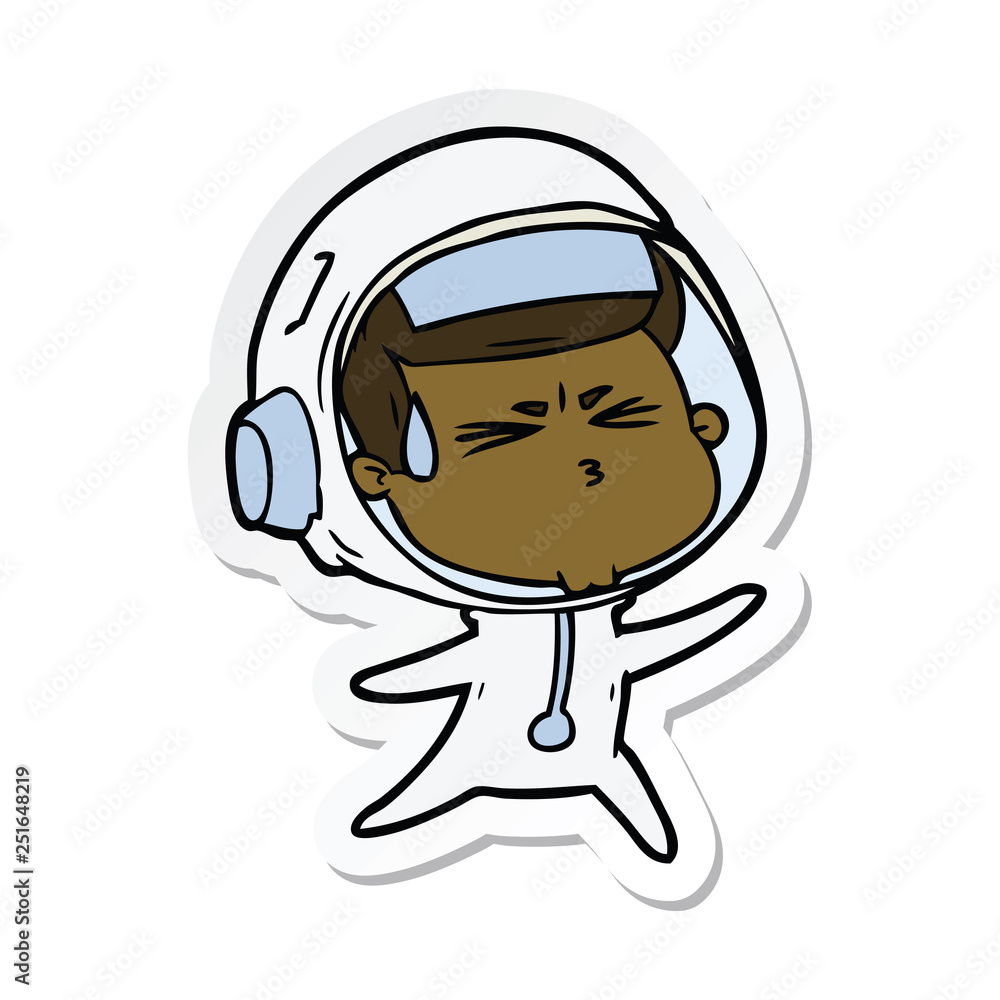 sticker of a cartoon stressed astronaut