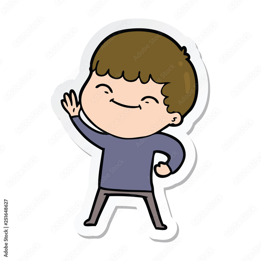 sticker of a cartoon smiling boy sticker of a cartoon smiling boy
