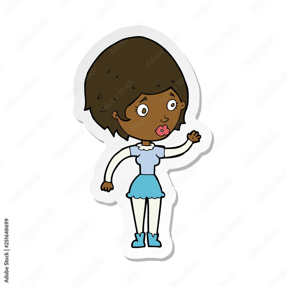 sticker of a cartoon woman waving sticker of a cartoon woman waving