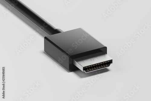 Black realistic hdmi cable  isolated on white background. 3d rendering photo