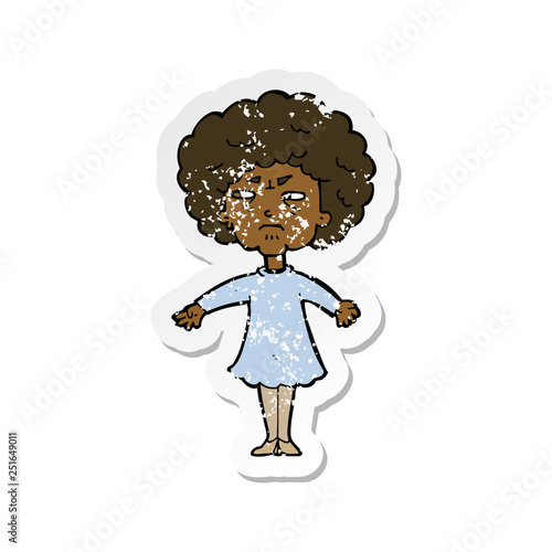 retro distressed sticker of a cartoon bitter old woman