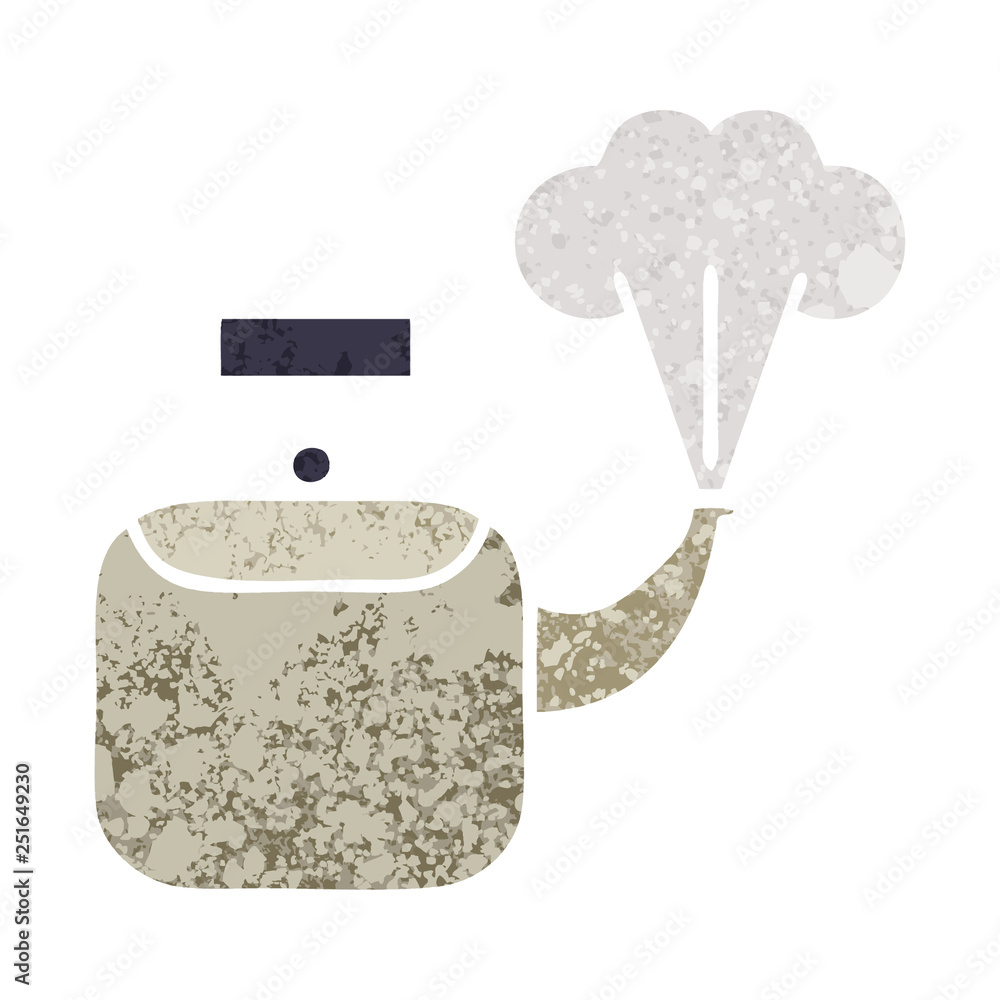 retro illustration style cartoon steaming kettle retro illustration style cartoon steaming kettle