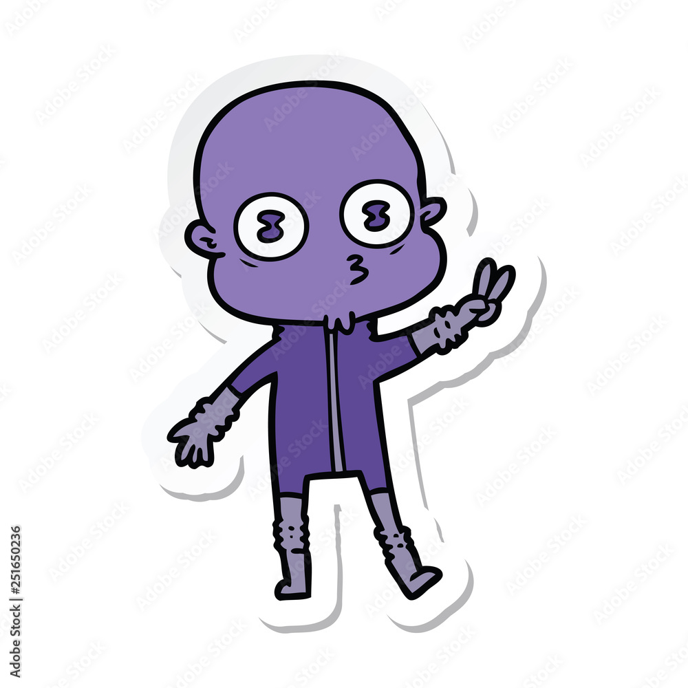 sticker of a cartoon weird bald spaceman