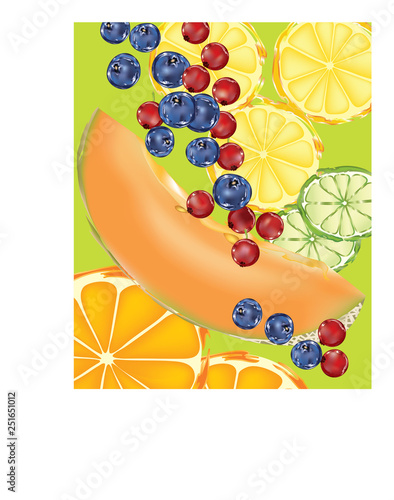 Abstract mixed fruits on color background