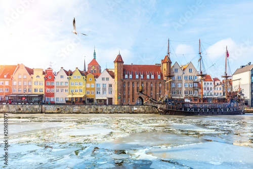 Gdansk sights, view from the winter Motlawa
