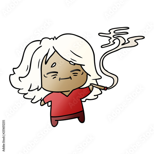 gradient cartoon of cute kawaii old woman