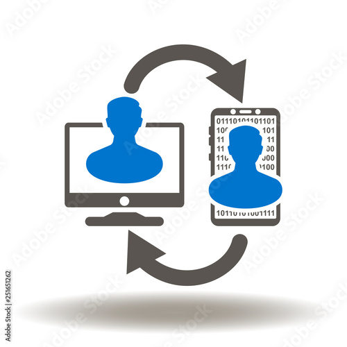 Video call icon vector. Video conference communication voip chatting logo. Smartphone computer connection personal data exchange technology.