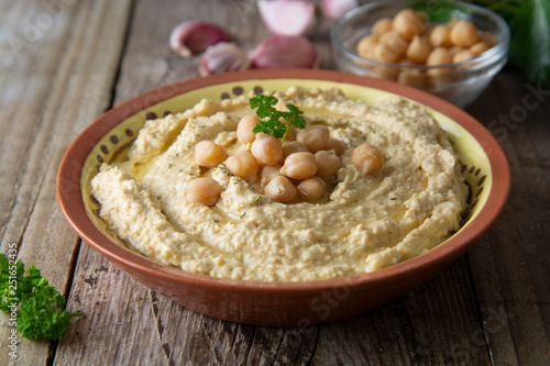 Принти на полотні Delicious homemade hummus pasta with olive oil and chick-peas
