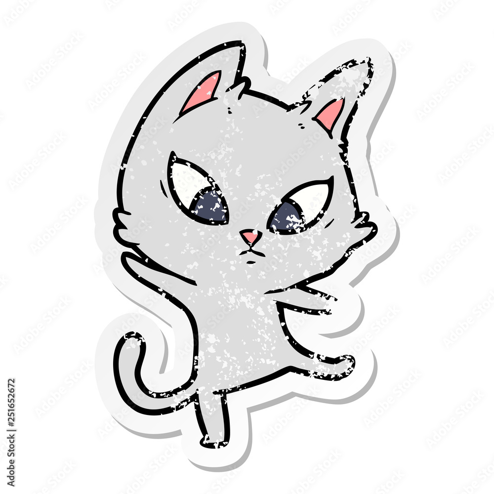 Naklejka premium distressed sticker of a confused cartoon cat