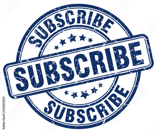 subscribe blue grunge round vintage rubber stamp