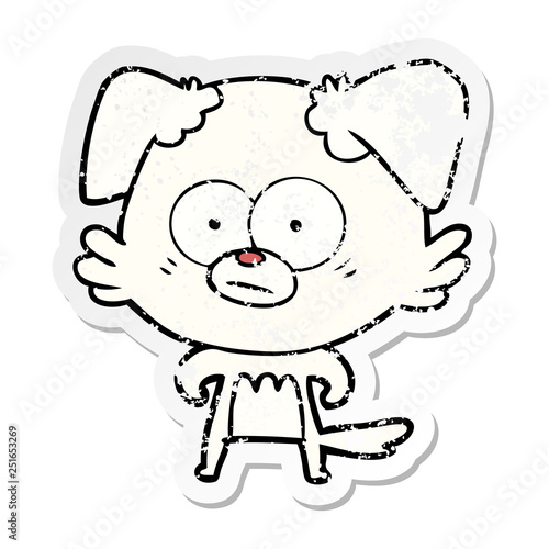 distressed sticker of a nervous dog cartoon
