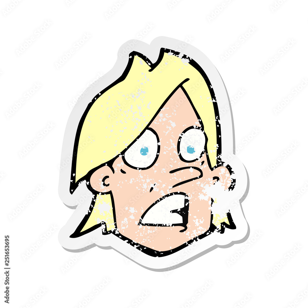 retro distressed sticker of a cartoon frightened face retro distressed sticker of a cartoon frightened face