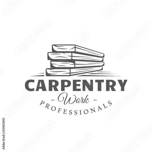 Wood board. Modern carpentry label