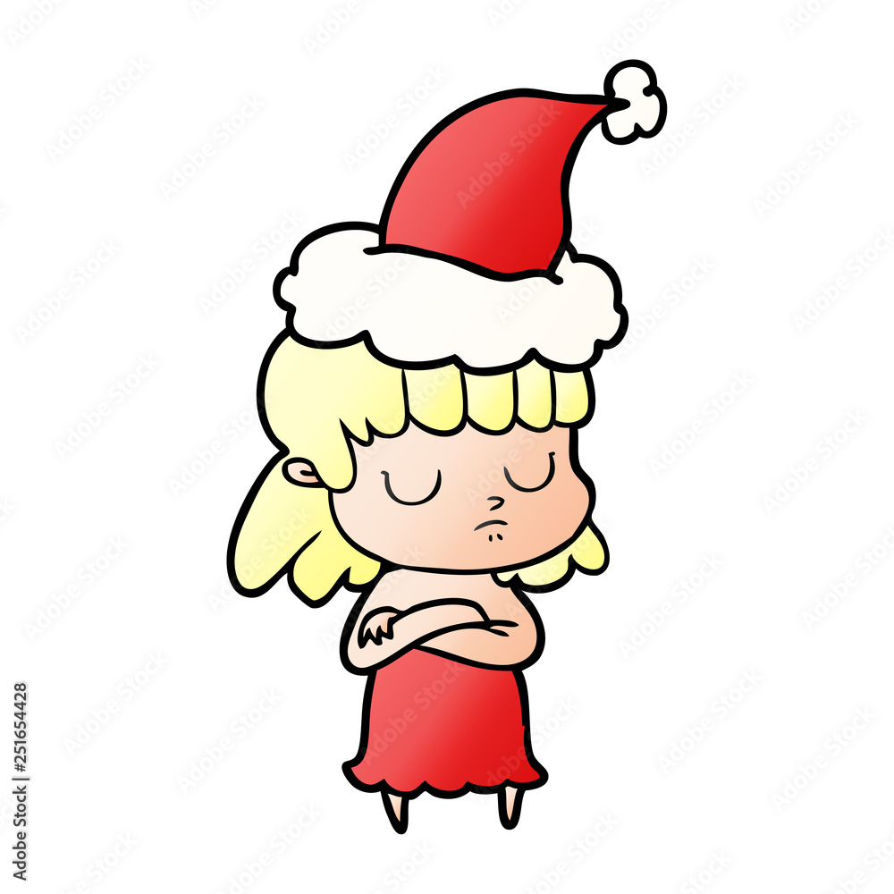 gradient cartoon of a indifferent woman wearing santa hat gradient cartoon of a indifferent woman wearing santa hat