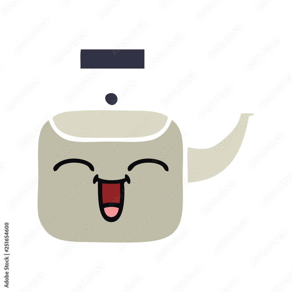 flat color retro cartoon kettle