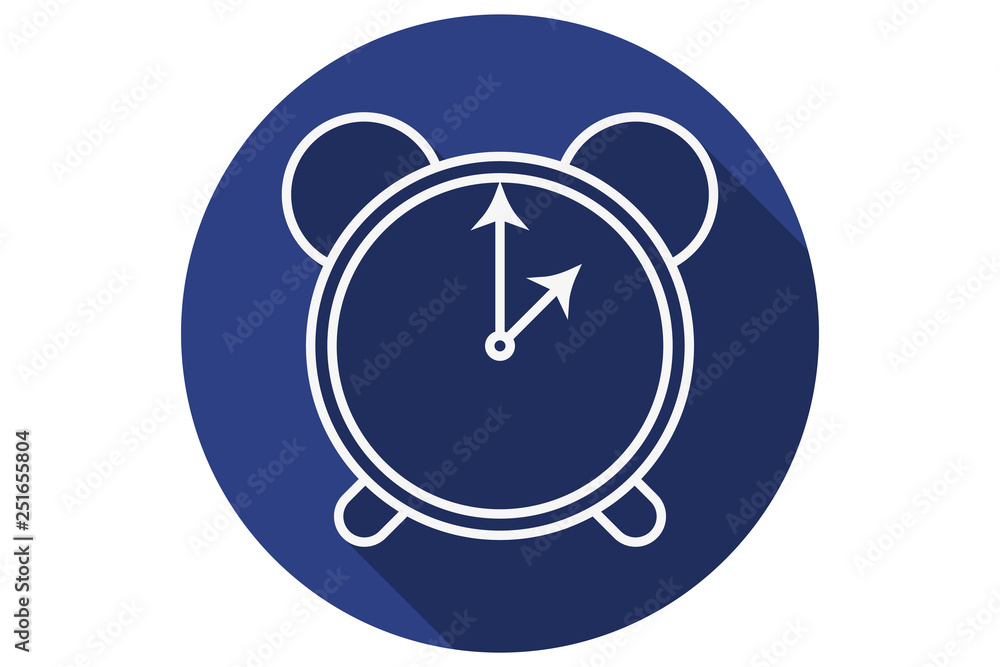 Icono blanco y azul de un despertador. Icono blanco y azul de un despertador.