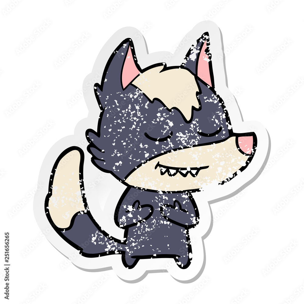 Fototapeta premium distressed sticker of a friendly cartoon wolf