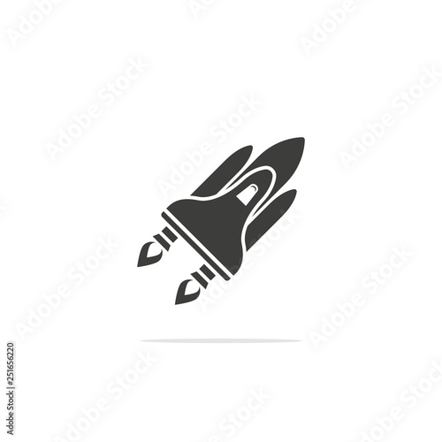 Monochrome vector illustration of rocket icon isolated on white background.