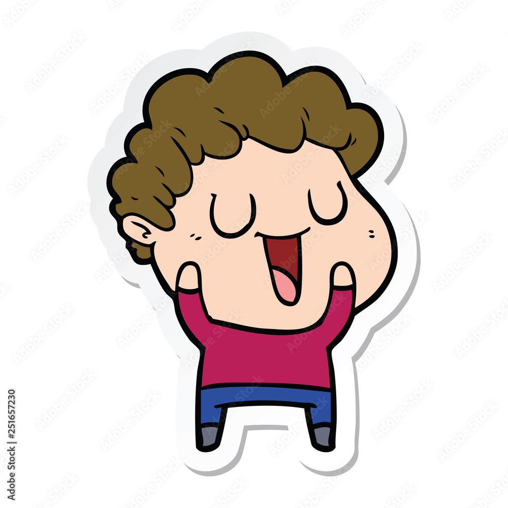 sticker of a laughing cartoon man