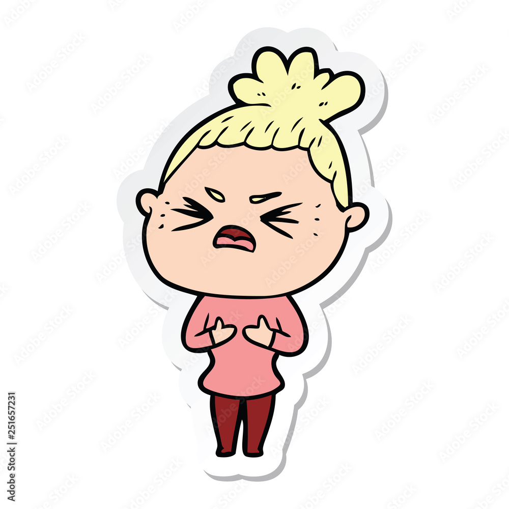 sticker of a cartoon angry woman sticker of a cartoon angry woman