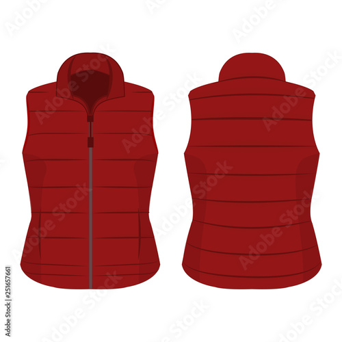 Dark red winter zipped vest isolated vector on the white background