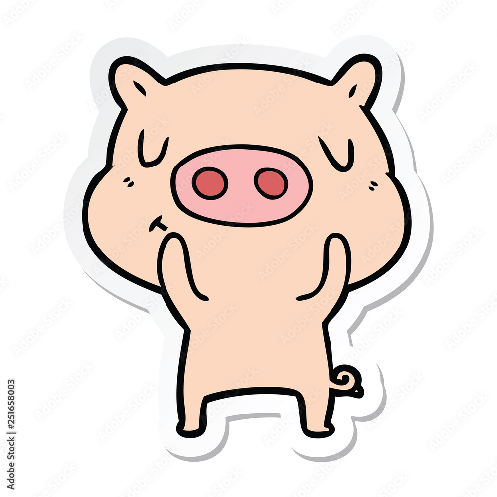 sticker of a cartoon content pig sticker of a cartoon content pig
