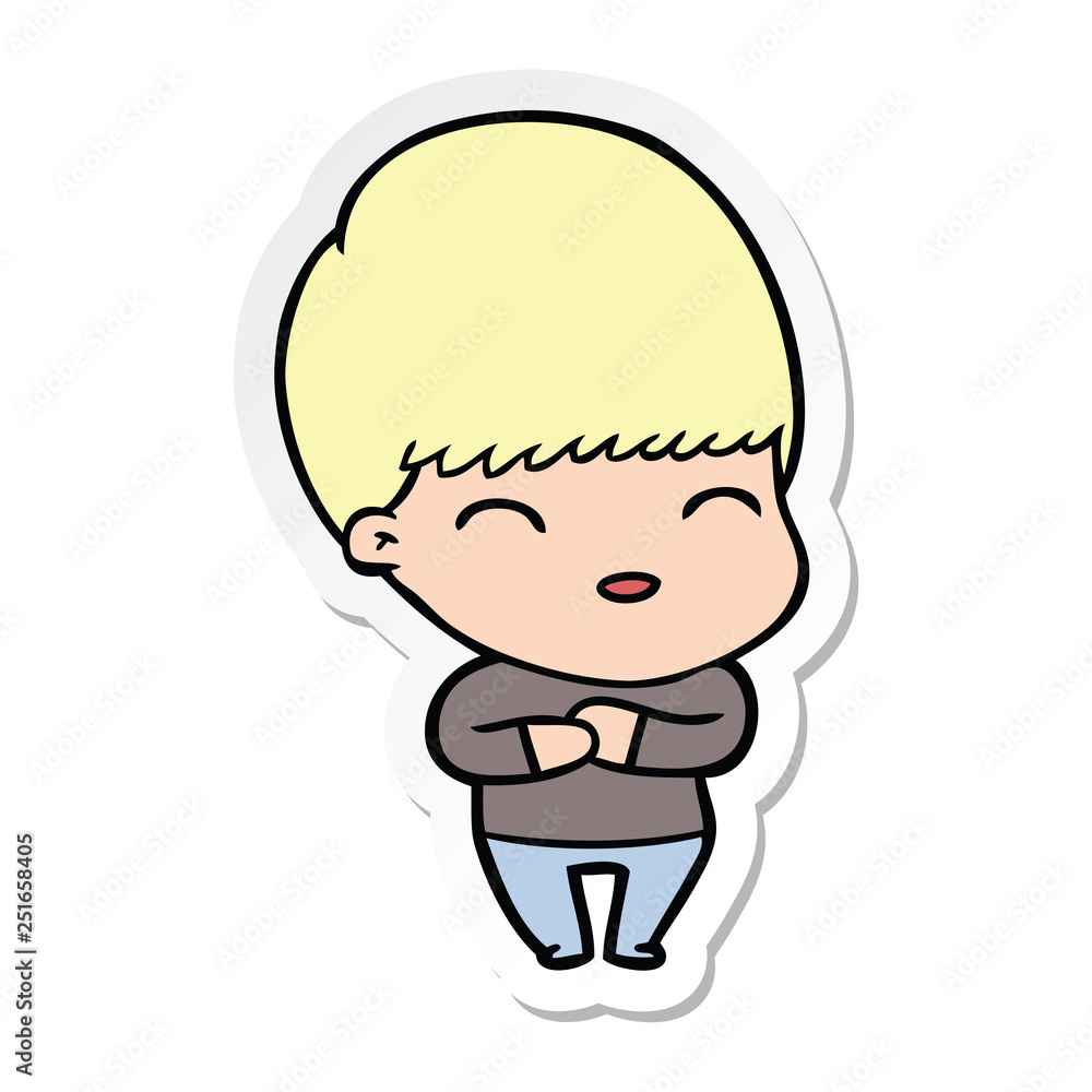 sticker of a happy cartoon boy