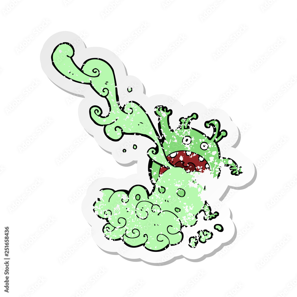 retro distressed sticker of a cartoon gross monster retro distressed sticker of a cartoon gross monster