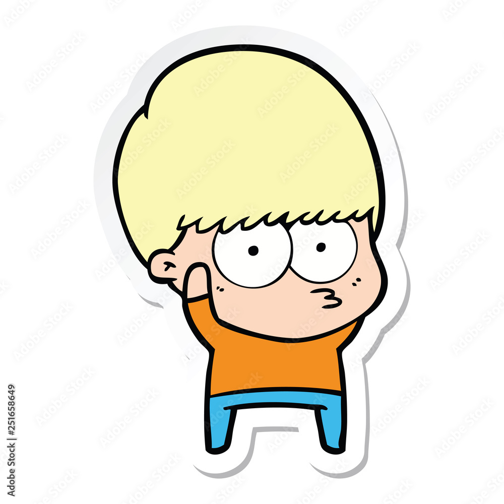 sticker of a nervous cartoon boy