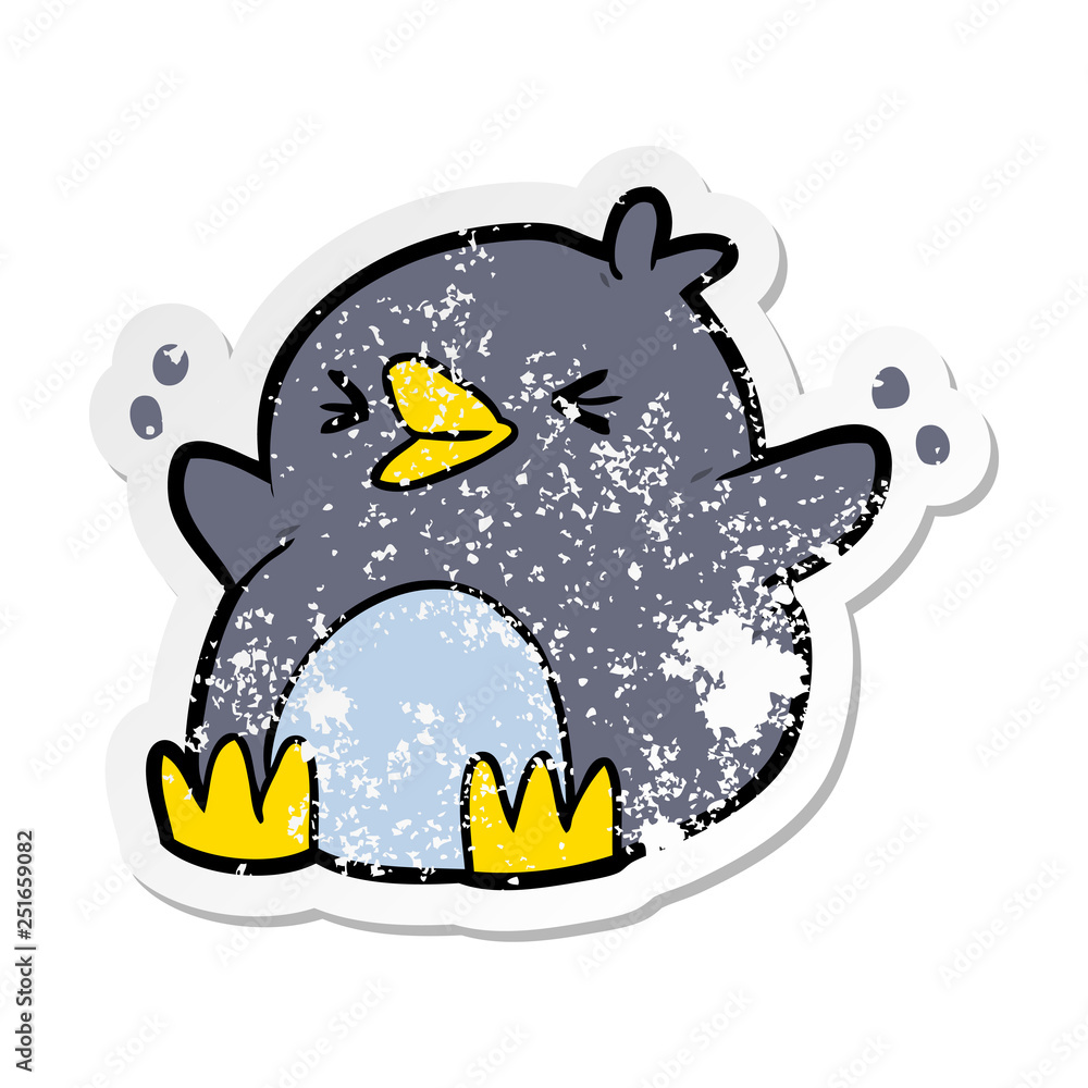 distressed sticker of a cartoon penguin distressed sticker of a cartoon penguin