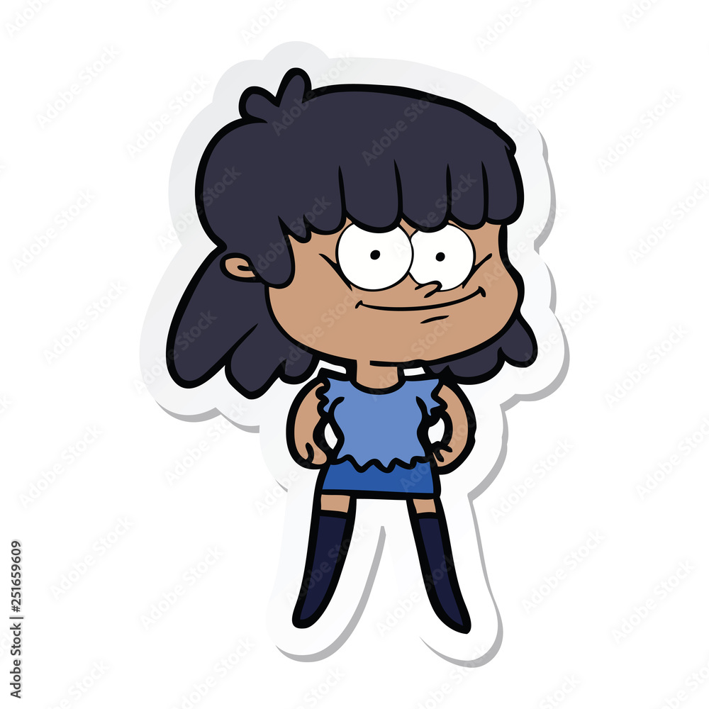 sticker of a cartoon smiling woman sticker of a cartoon smiling woman