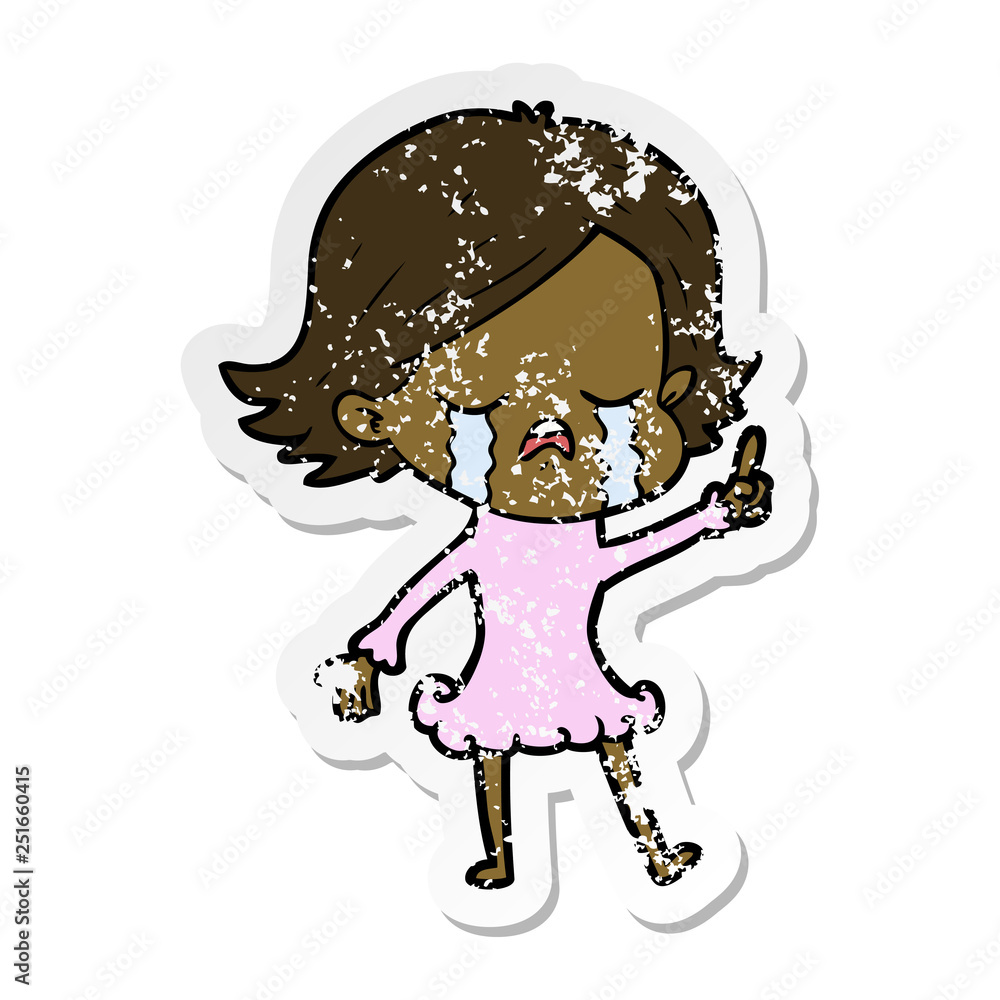 distressed sticker of a cartoon girl crying distressed sticker of a cartoon girl crying