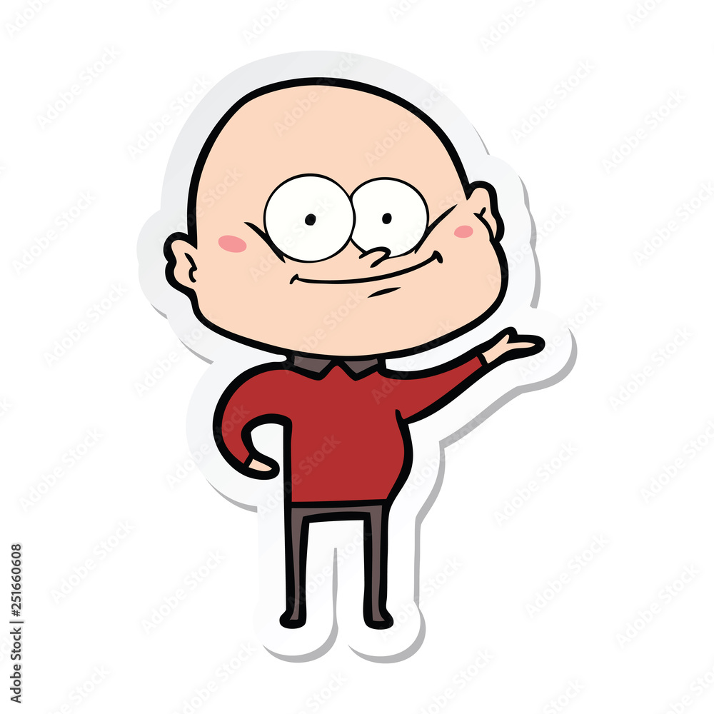 sticker of a cartoon bald man staring