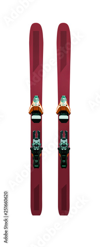 Pair of mountain skis with bindings. Sport equipment isolated on white background