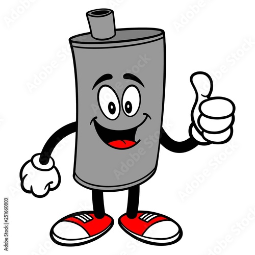 Car Muffler Mascot with Thumbs Up - A vector cartoon illustration of a car muffler mascot holding a Thumbs Up.