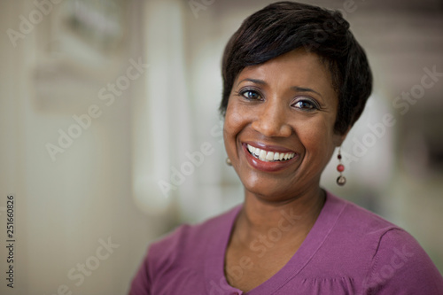 Portrait of a smiling middle aged woman. photo
