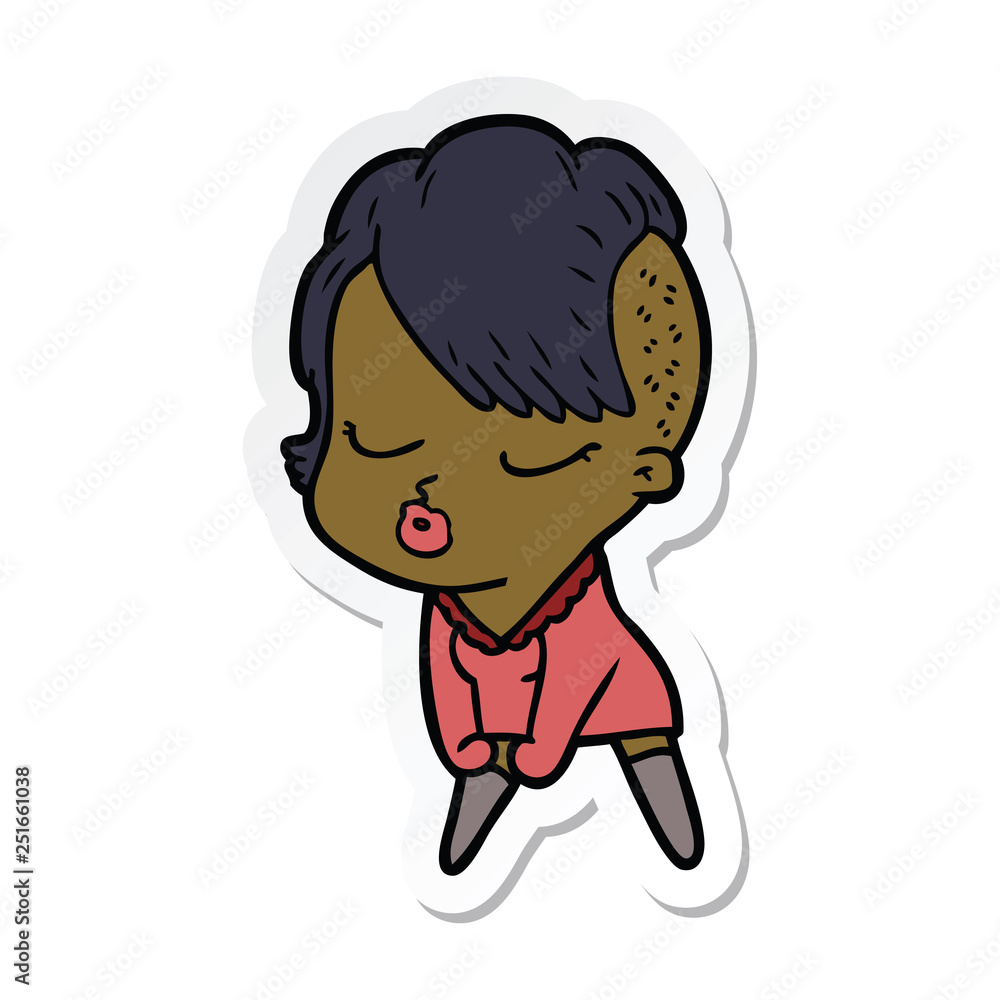 sticker of a cartoon pretty hipster girl