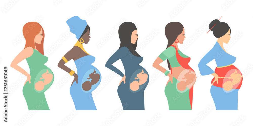 Pregnant women of different nationalities european, african american