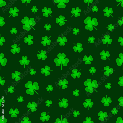 Three-leaf clover, pattern on a green background. Vector illustration