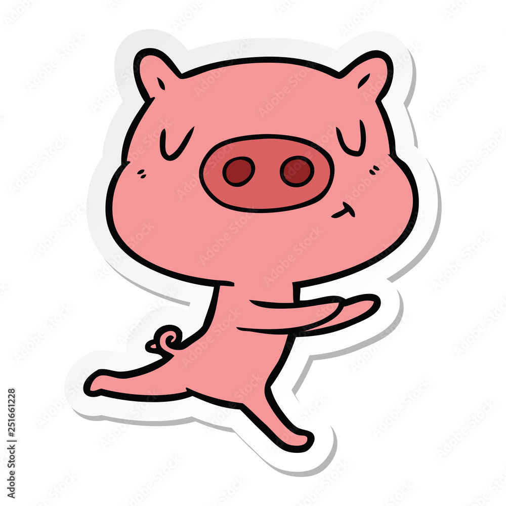 Fototapeta premium sticker of a cartoon content pig running