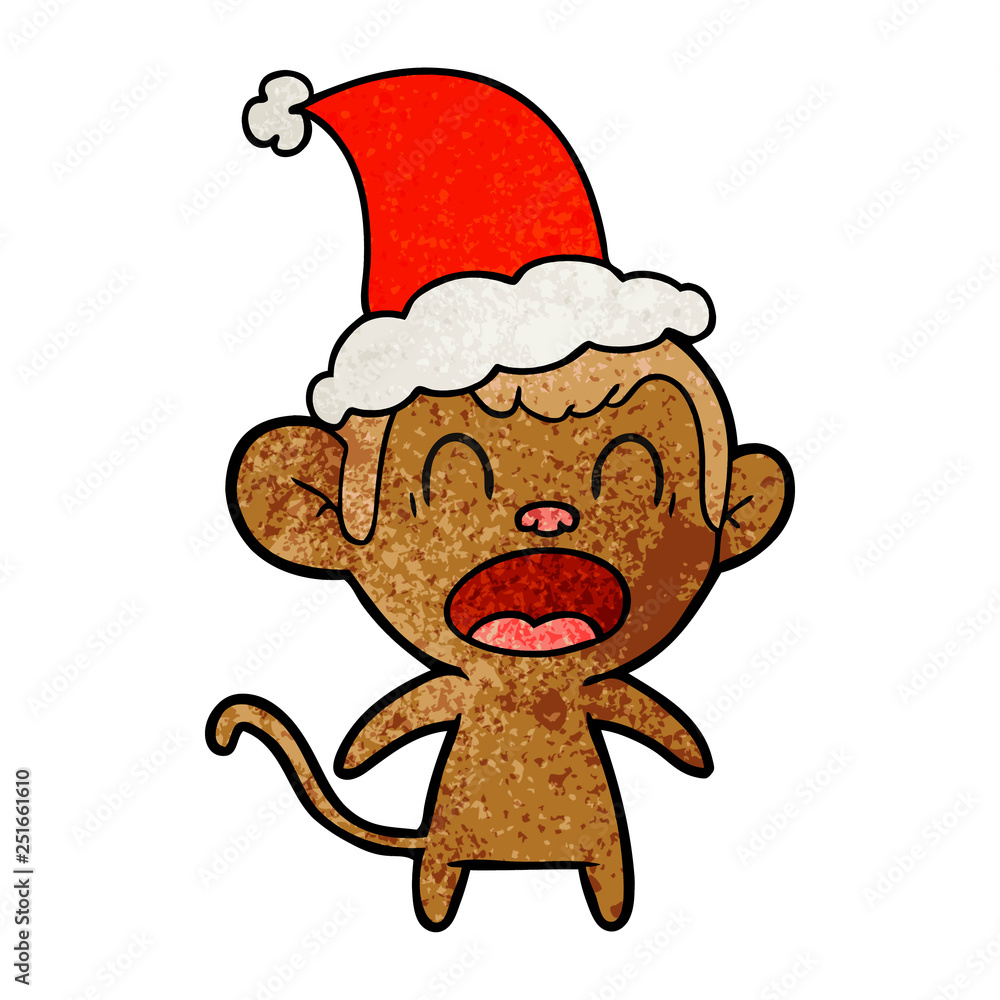 shouting textured cartoon of a monkey wearing santa hat shouting textured cartoon of a monkey wearing santa hat