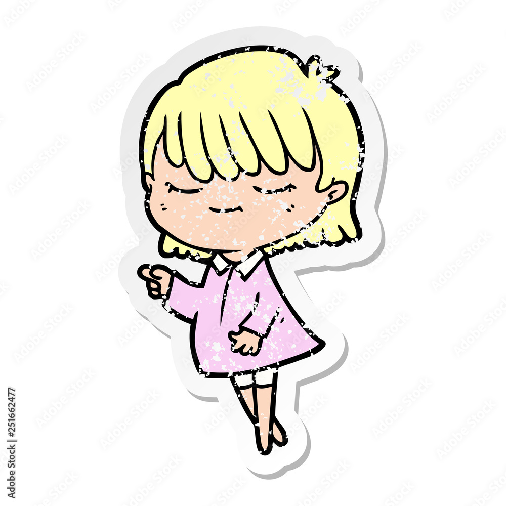 distressed sticker of a cartoon woman distressed sticker of a cartoon woman