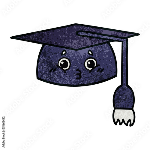 retro grunge texture cartoon graduation hat