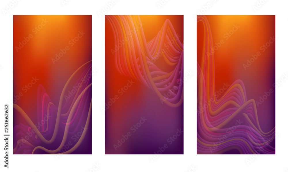 Set of vertical abstract color backgrounds with futuristic line pattern. Screen wallpaper template is vibrant orange to purple gradient. Vector illustration. Set of vertical abstract color backgrounds with futuristic line pattern. Screen wallpaper template is vibrant orange to purple gradient. Vector illustration.