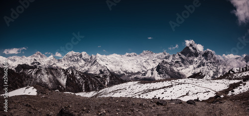 Panoramic view of Ama Dablam and Island peak. View from Kongma La pass.  Sagarmatha (Everest) National Park, Nepal. © The Walker